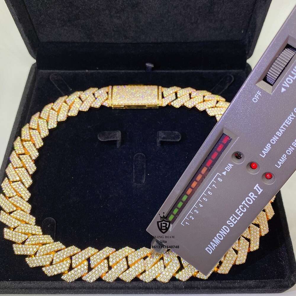 New Arrival Hip Hop Iced Out 20mm Yellow Gold Moissanite Miami Custom Cuban Link Necklace Heavy Cuban Link Hand Chain