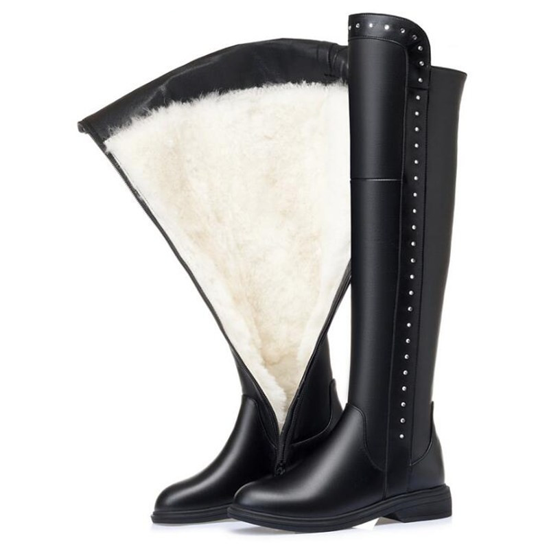 AIYUQI Womens Knee High Boots Winter 2024 New Genuine Leather Women Thigh High Boots Plus Size Wool Warm Women's High Bots