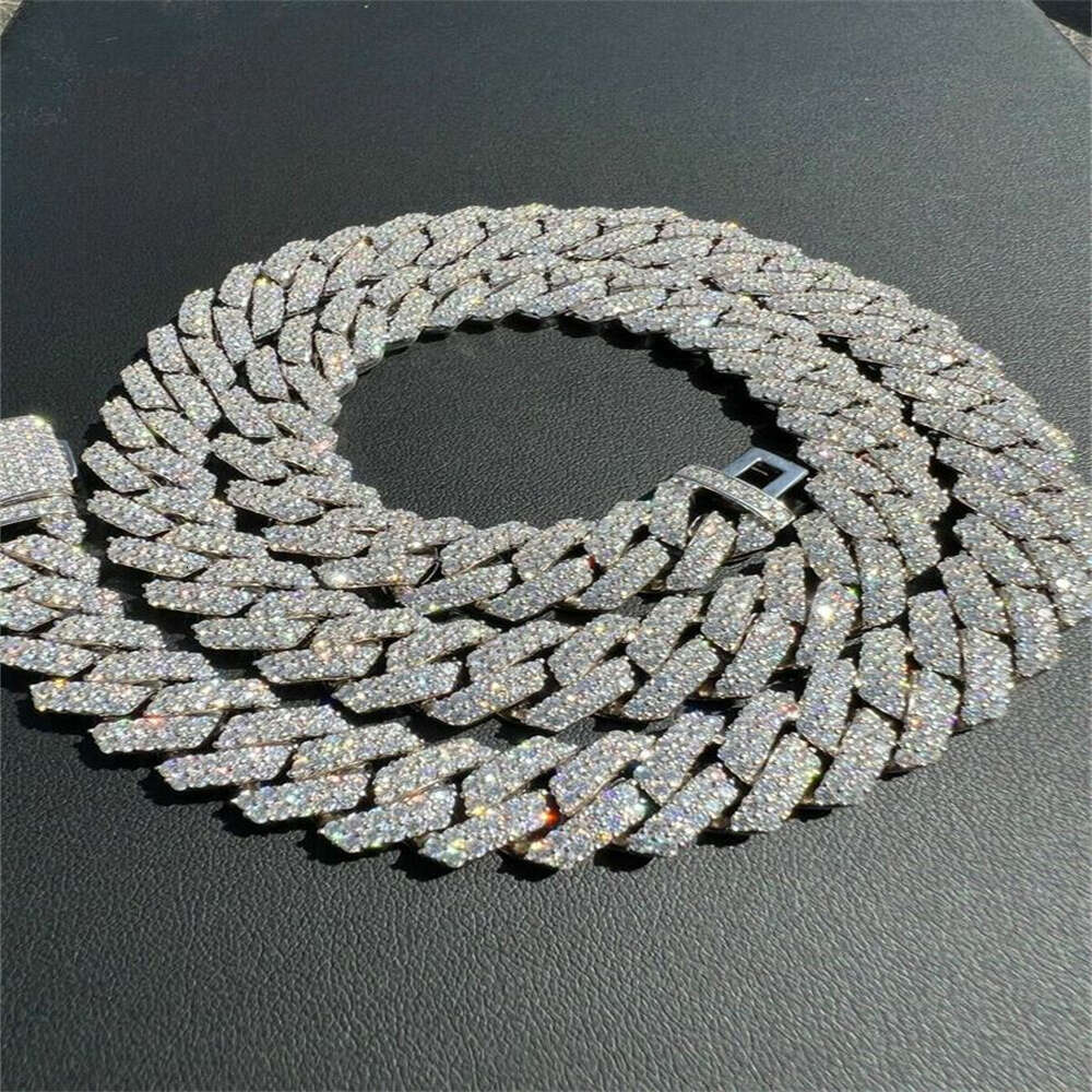 Moissanite Chain Western Style Full S925 14mm Cuban Men Necklace Gold Plated Sterling Silver