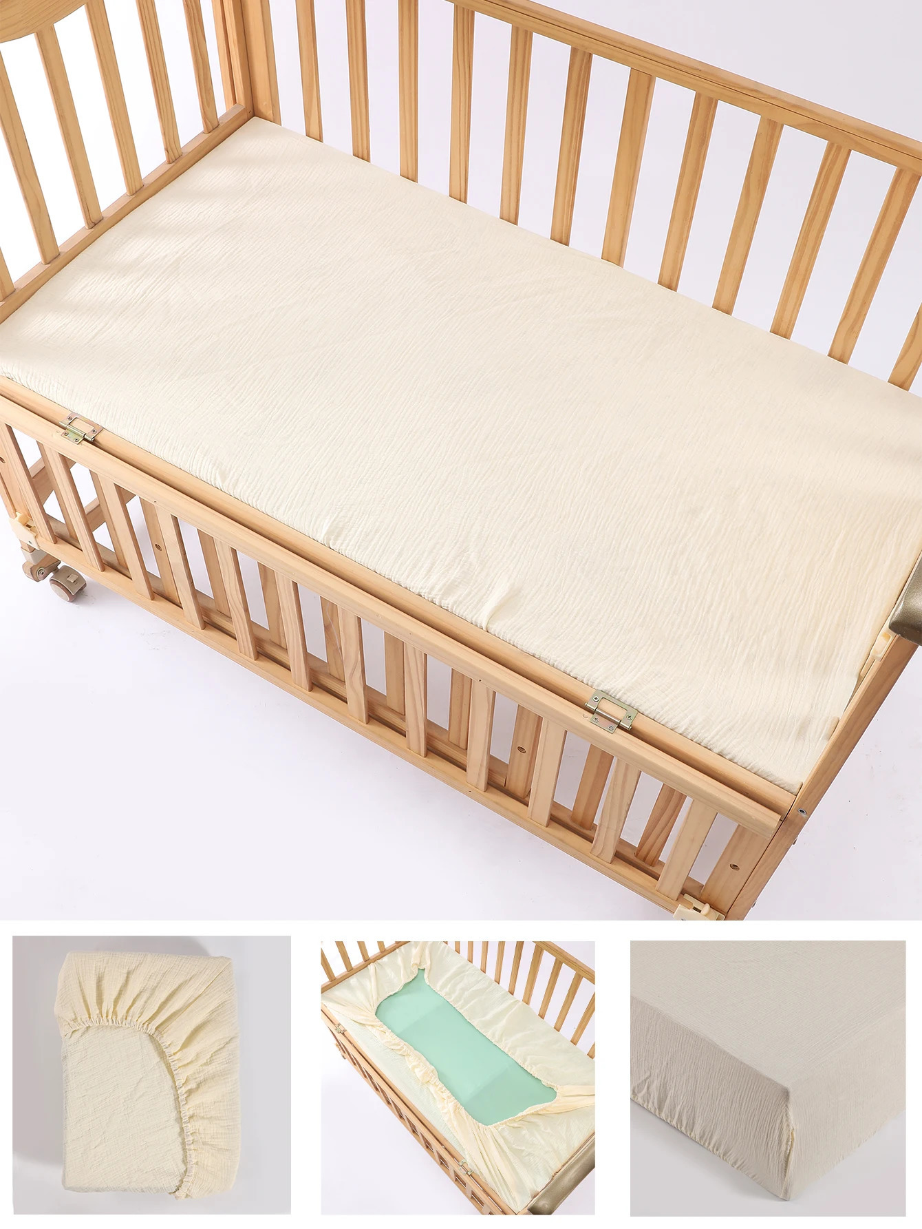 2pcsSet Boho Neutral Rainbow Muslin Mattress Crib Sheets Cotton Fitted Baby Sheet for Girls and Boys 240705