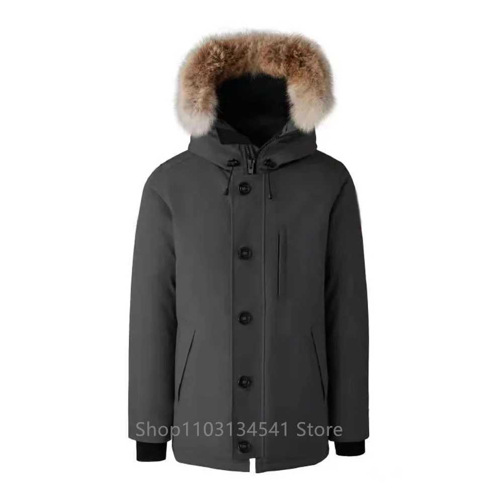 Men's Down Parkas Real Coyote Fur Mens Canadian CG Chateau Parka Down Jacket Coat Winter Warm Outerwear Windproof Classic Quality Q240710