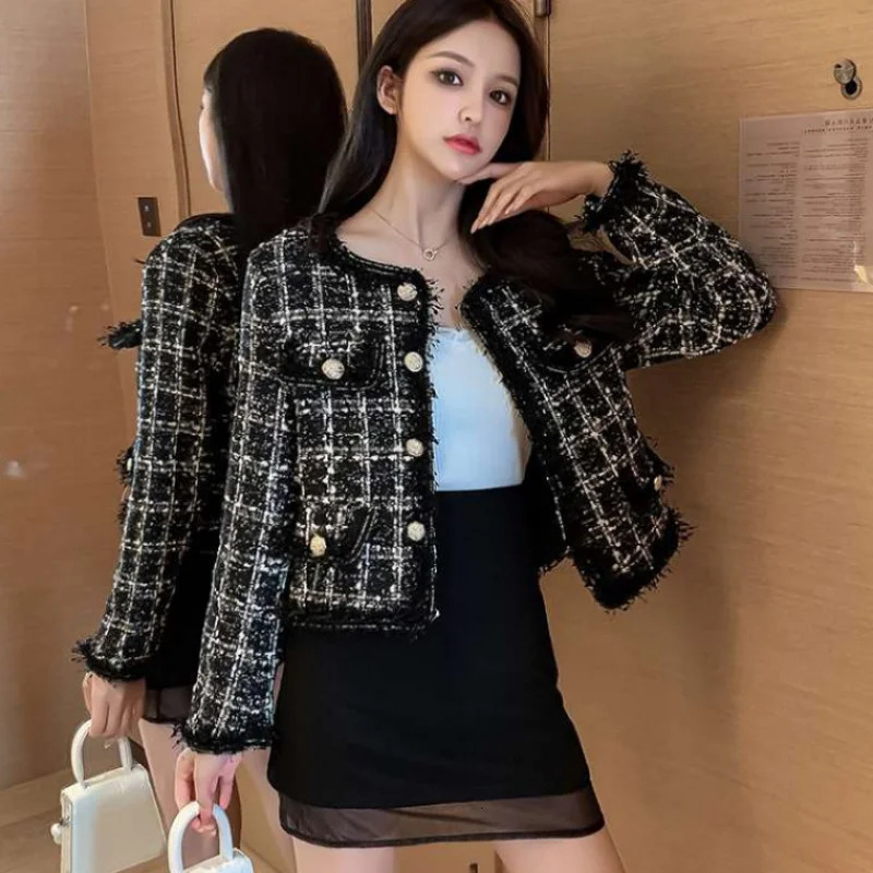 HMA High-Quality Temperament Ladies Runway Style Tweed Women Short Jacket Women Autumn Elegant Female Fashion Coat Top 240704