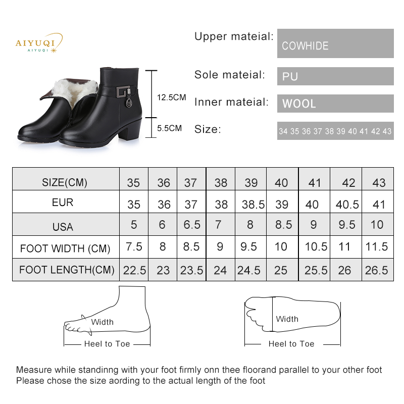 Genuine Leather women boots 2024 winter thick wool lined genuine Leather women snow boots large size women winter shoes