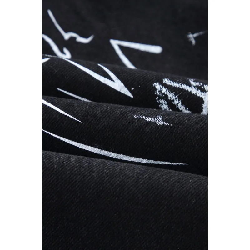 American Hip Hop Baggy Jeans Mens Clothing Streetwear Paint Graffiti Black Skateboard Street Dance Pants Kpop Denim Trousers 240708