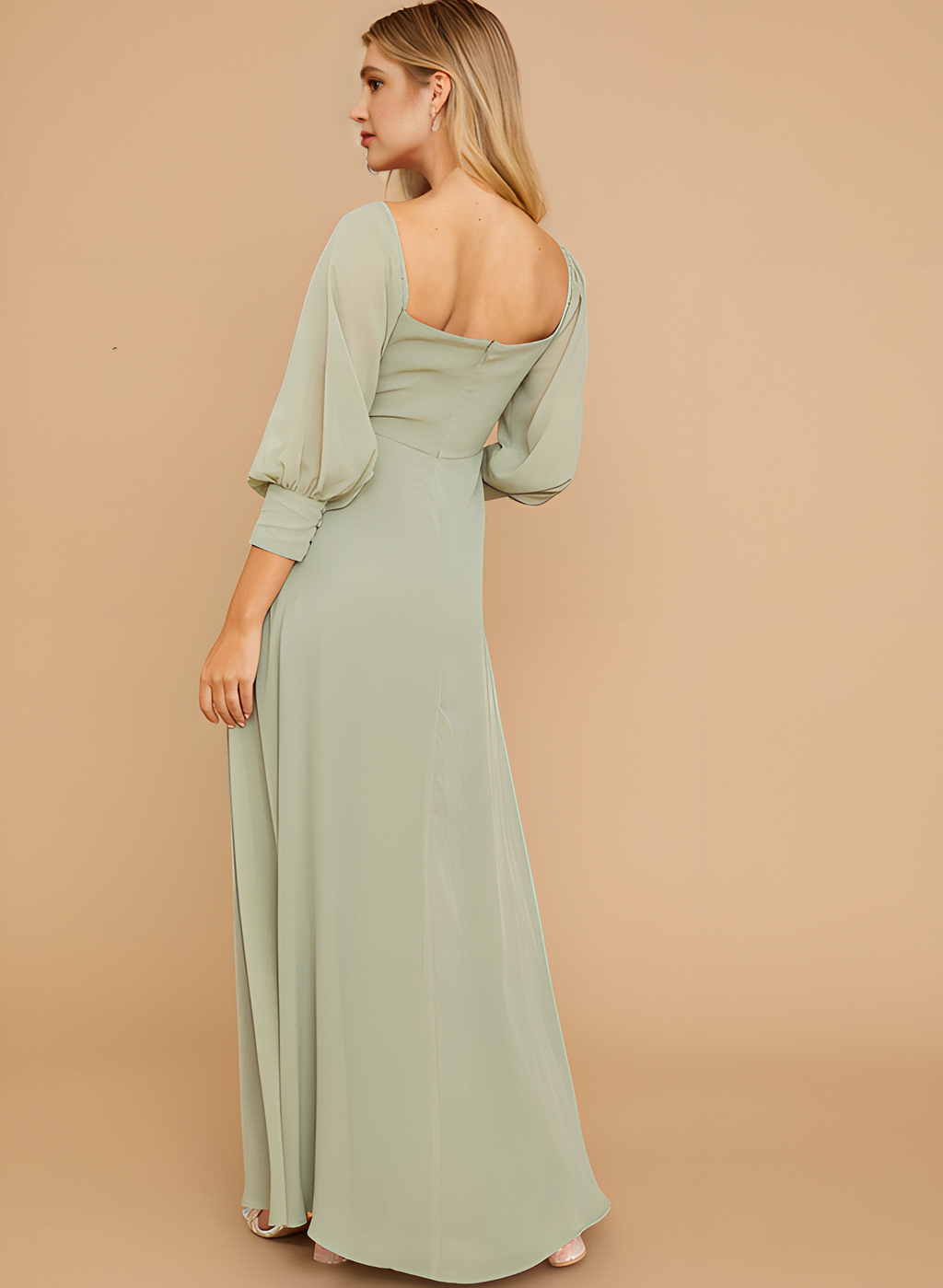 Chiffon Side Split A-e Prom Square Long Sleeve or-Length Formal Dresses for Women Dress BC19169