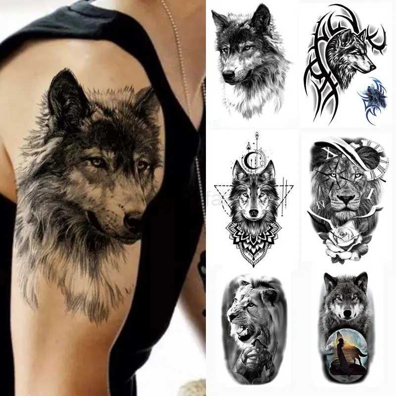 Black Forest Temporary Tattoos for Men Animal Tiger Wolf Tattoo Sticker Fake Tattoo for Women Hand Arm Tatoo WaterproofB240712