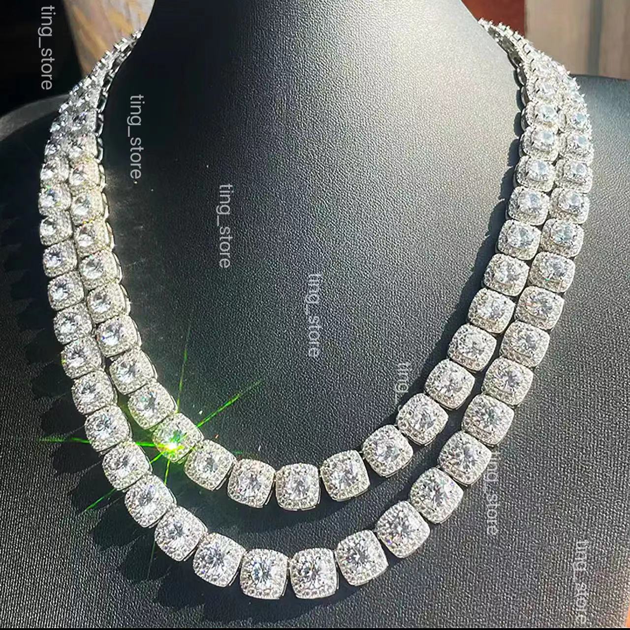 necklace moissanite chain Fashion Design large Moissanite Tennis Chain 10mm 13mm 925 Sterling Silver Moissanite Tennis Link Chain Mens Necklace