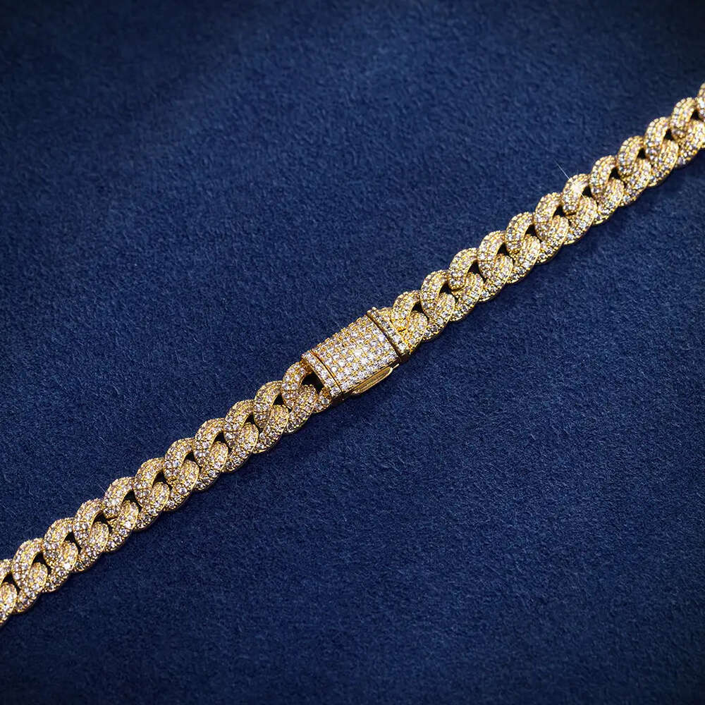Women 8mm Gold Plated Cuban Chain Iced Out Moissanite Diamond Custom Silver Hip Hop Cuban Necklace