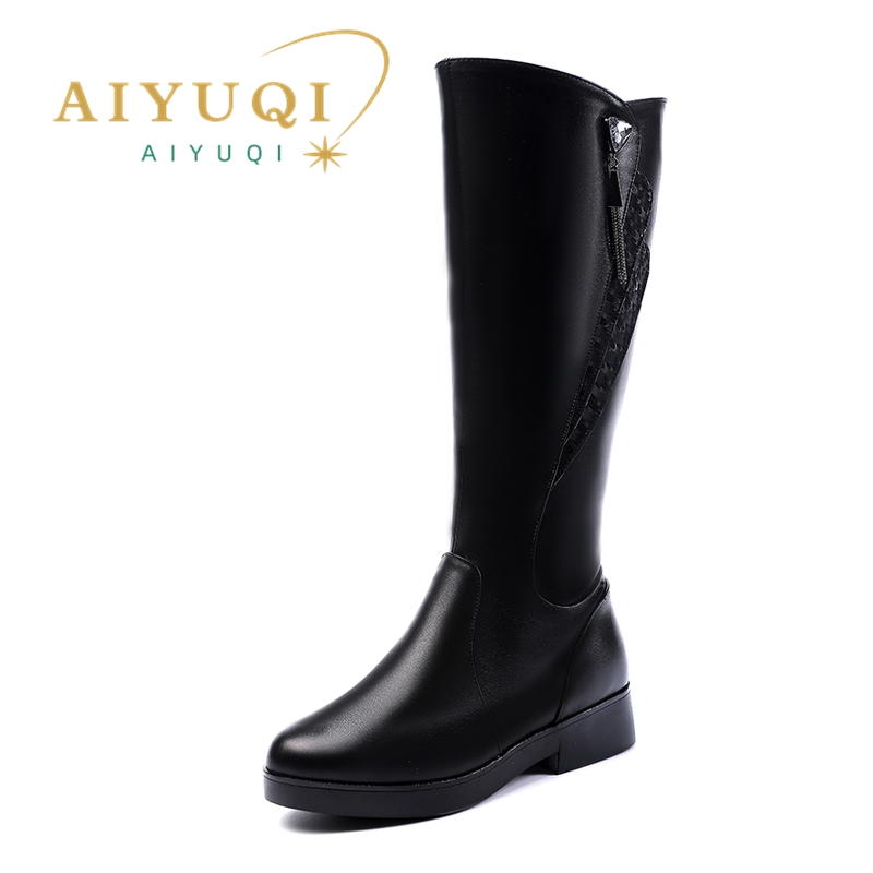 AIYUQI Women Winter Boots 2024 New Genuine Leather Women Long Boots Anti Slip Large Size Wool Warm Knight Boots Women