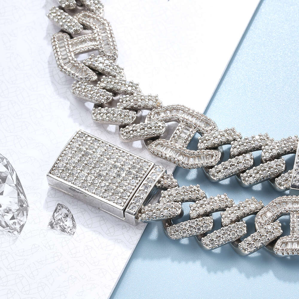 15mm Baguette Necklace Iced Out Diamond Hip Hop Jewelry Cuban Chain Link Sterling Silver Men Cuban Link Chain Necklace