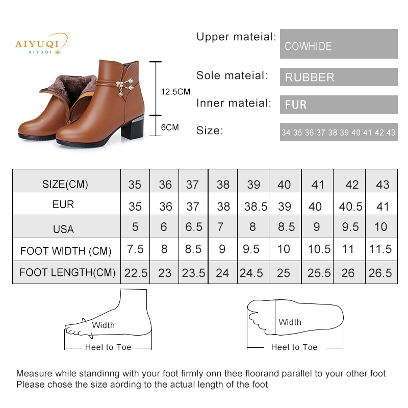 Women boots women genuine leather boots Genuine Leather high heeled ankle boots thick wool winter snow boots free shipping