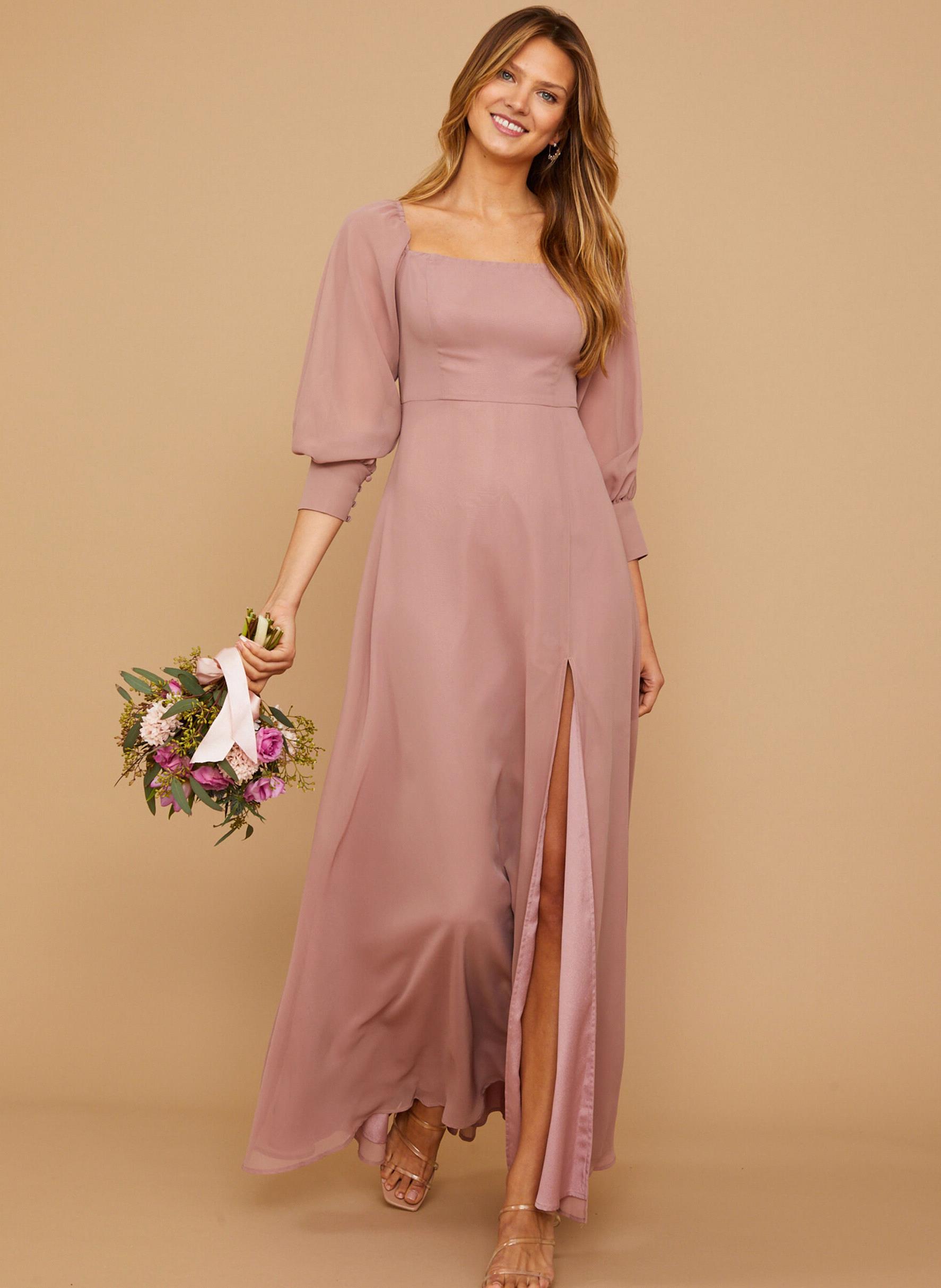 Chiffon Side Split A-e Prom Square Long Sleeve or-Length Formal Dresses for Women Dress BC19169