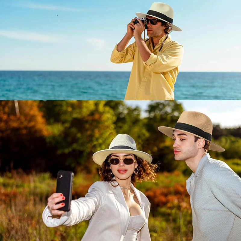 XL Big Head 63CM Summer Beach Woven Sun Hats Men Women Plus Size Jazz UV UPF 50 Protection Travel Panaman Straw Unisex 240709