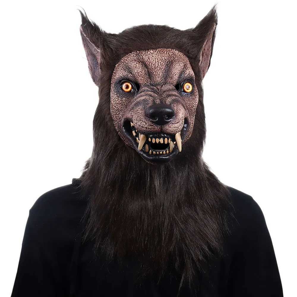 Werewolf Mask Cosplay Horror Bloddy Animal Wolf Head Latex Helmet Halloween Carnival Masquerade Party Costume PropsM240711