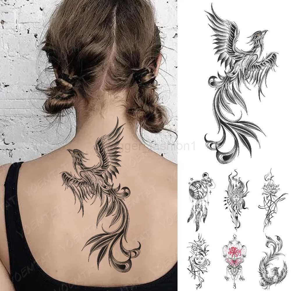 Waterproof Temporary Tattoo Sticker Fire Phoenix Bird Dragon Animal Black Geometric Festival Body Art Arm Fake Tattoos Men WomenB240713