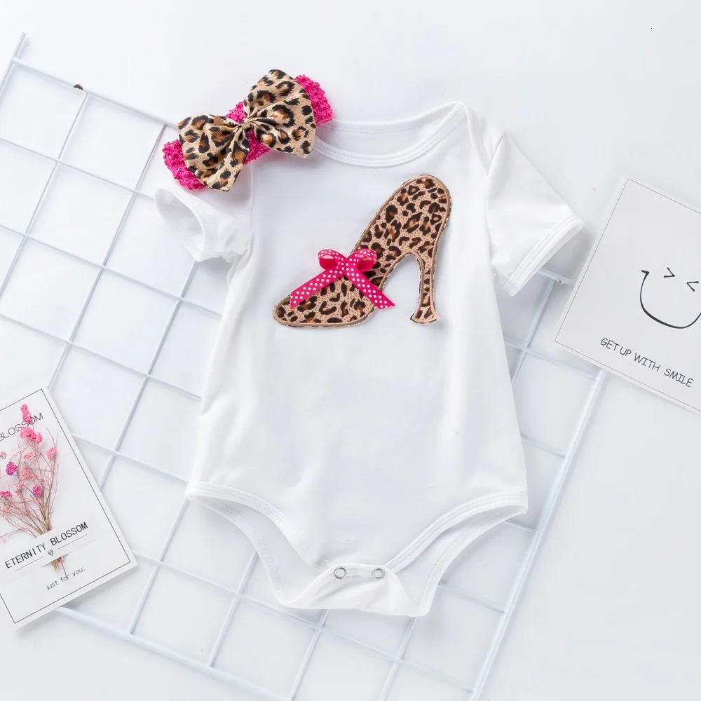 3Pcs Set Baby borns Summer Cotton Short Sleeve Leopard Bodysuit Highheeled Shoes Christmas Ruffle Girl Clothes 240706
