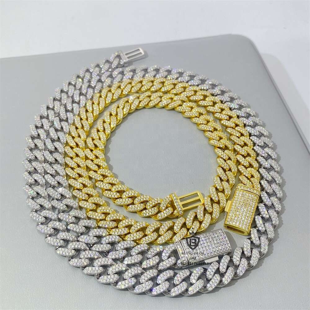 Gra Certificate Best Quality 925 Sterling Silver 10mm Cuban Link Chain Iced Out Women Fashion Jewelry Necklaces