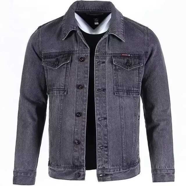 Mens solid color denim jacket loose fit new arrival in autumn 2023 casual wear gray clothing regular lengthW2407113767 1