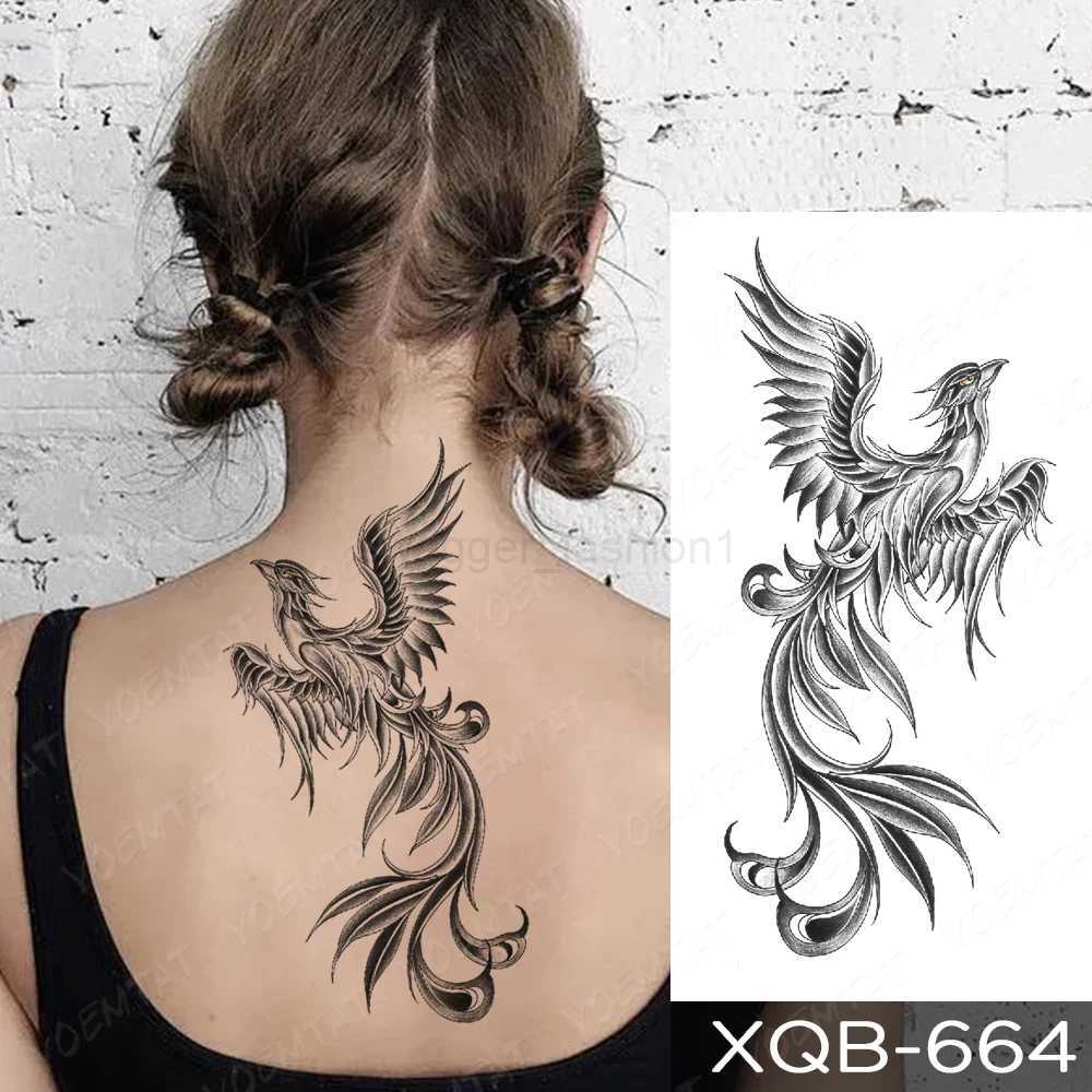 Waterproof Temporary Tattoo Sticker Fire Phoenix Bird Dragon Animal Black Geometric Festival Body Art Arm Fake Tattoos Men WomenB240713