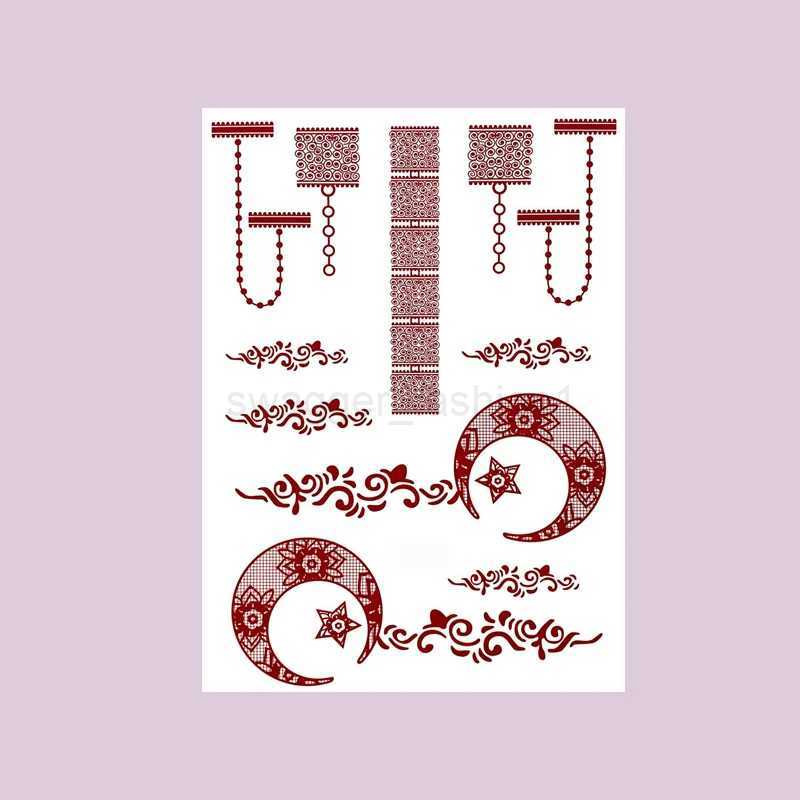 Maroon Henna Tattoo Stickers for Hand and Body Flower Temporary Tattoos for Women FakeTattoo for Wedding FestivalB240713