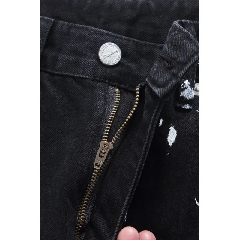 American Hip Hop Baggy Jeans Mens Clothing Streetwear Paint Graffiti Black Skateboard Street Dance Pants Kpop Denim Trousers 240708