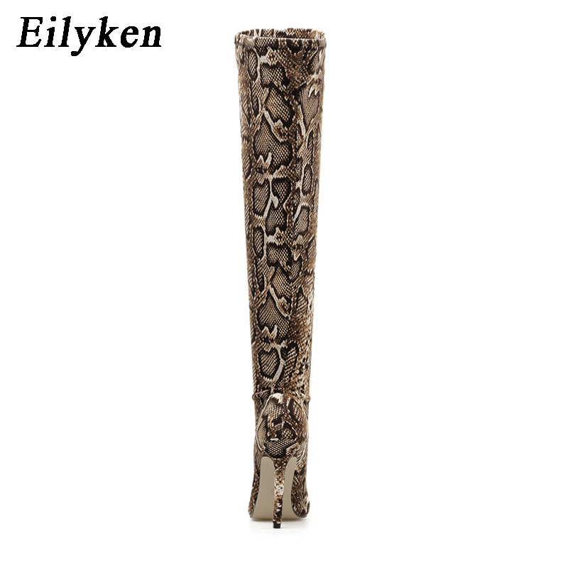 Eilyken Leopard grain Serpentine Long Boots Women Heel Boot Pointed Toe Sexy Club Shoes Thigh High Over-the-Knee Booties