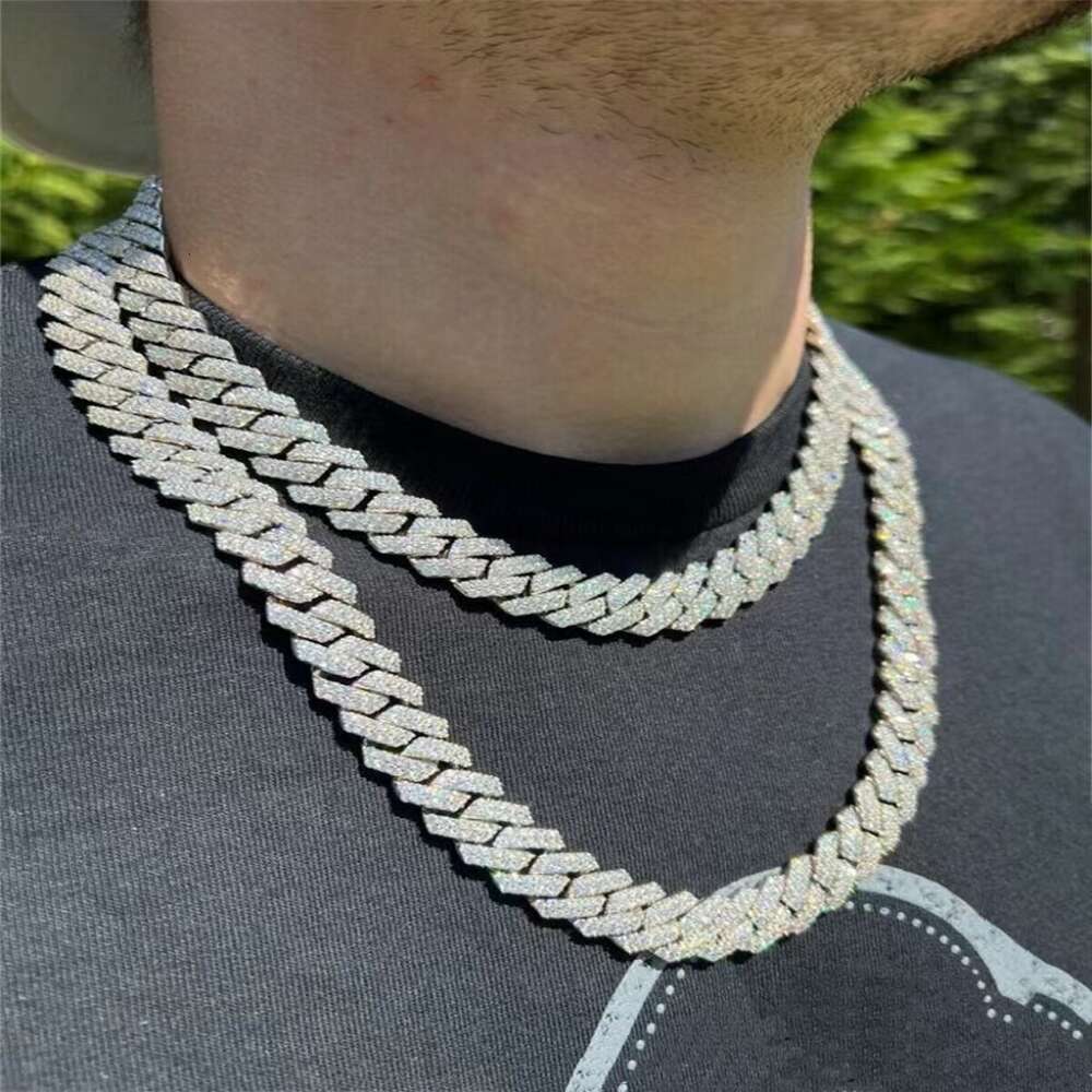 Moissanite Chain Western Style Full S925 14mm Cuban Men Necklace Gold Plated Sterling Silver