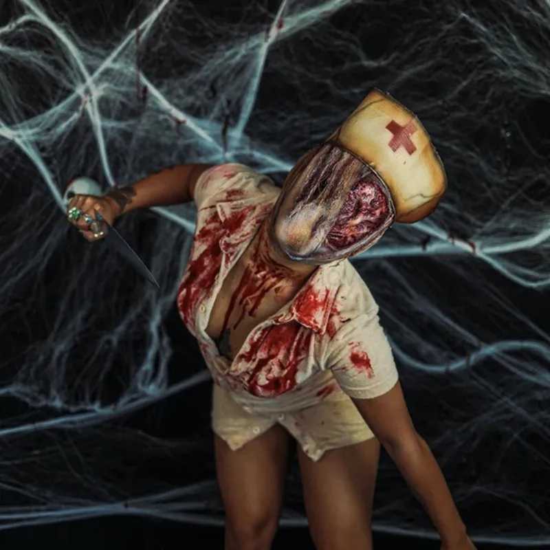 Bulex Hot Game Silent Hill Faceless Nurse Cosplay Mask Horror Bloody Latex Masks Halloween Costume Props for Adult High QualityM240711