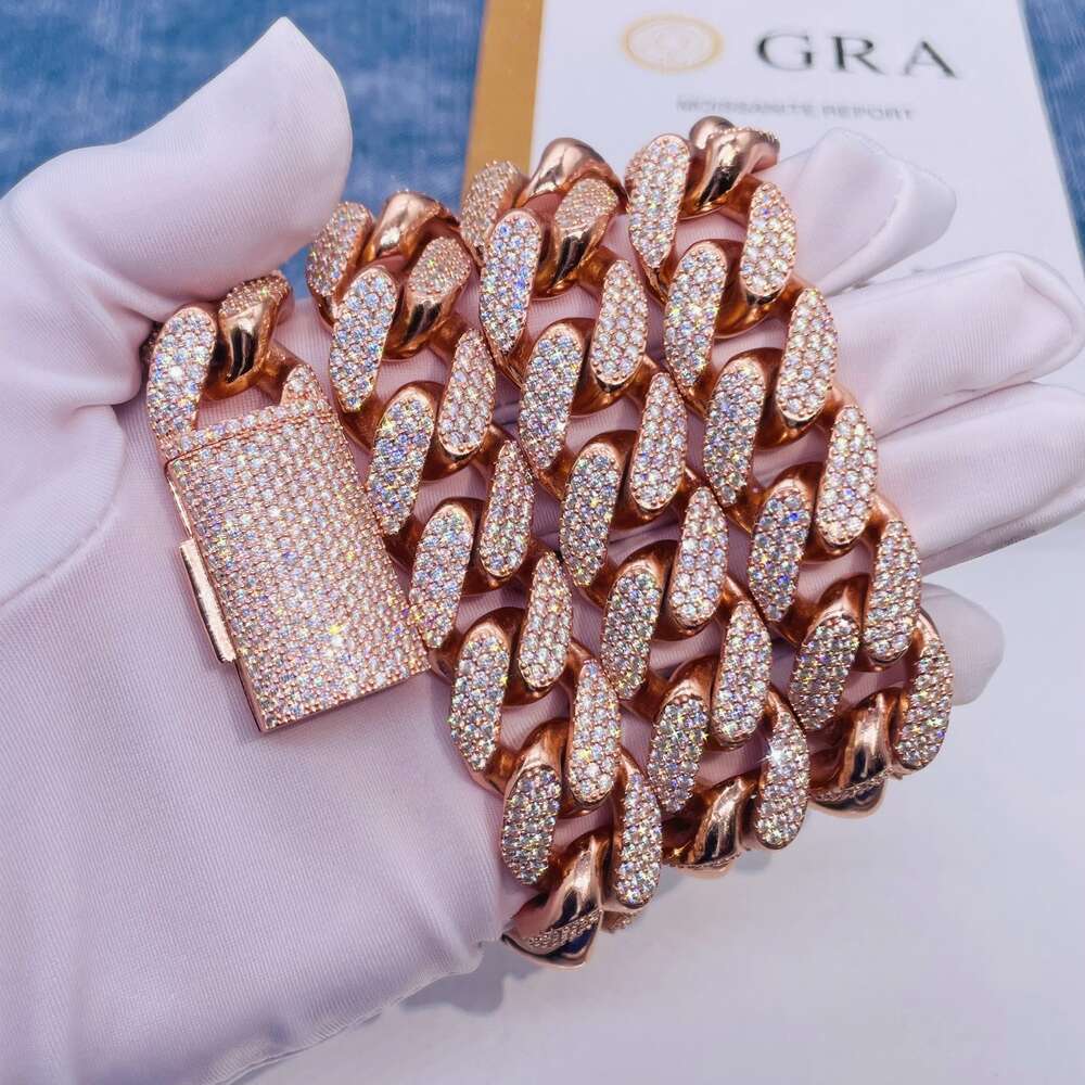18mm Moissanite Hip Hop Chain Pass Diamond Tester S925 Three Rows Vvs Moissanite Cuban Link Chain