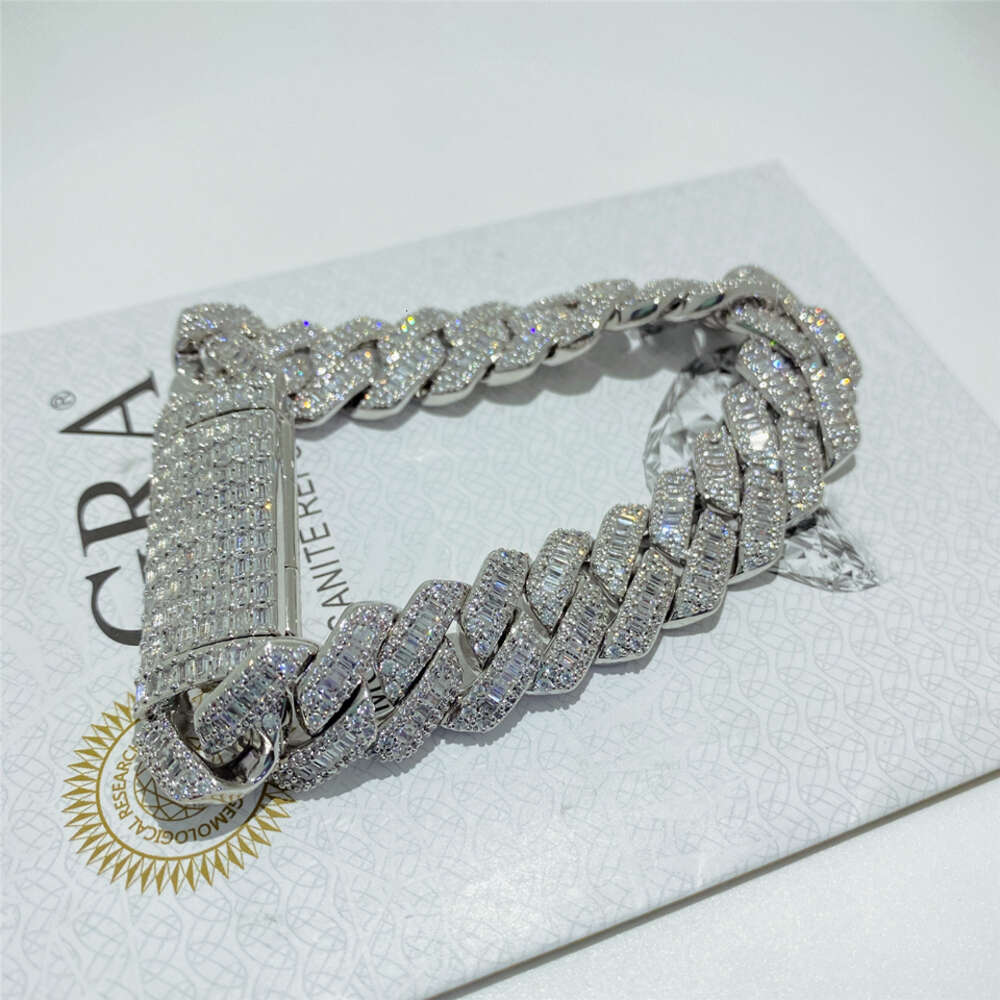 Wholesale Solid Sier Moissanite Baguette k Vvs Dia 15mm Miami Cuban Chain Bracelet Hip Hop Bangles