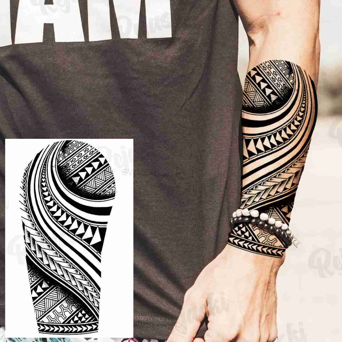 Large Totem Temporary Tattoos For Men Adults Realistic Maori Thorns Tribal Fake Tattoo Stickers Arm Body Waterproof Tatoos DIYB240712