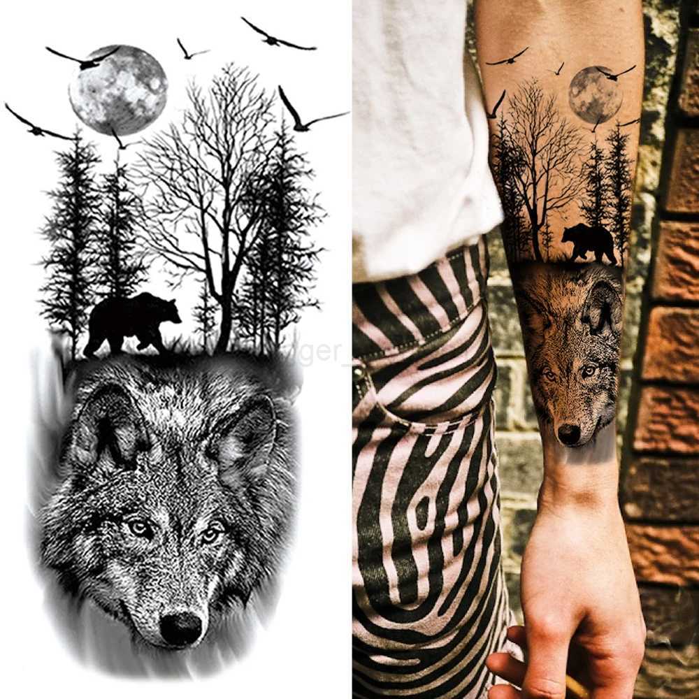 God Cross Lion Temporary Tattoos For Men Women Realistic Compass Lion Fake Tatoos Forearm Jesus Christ Thigh Tattoo StickerB240712