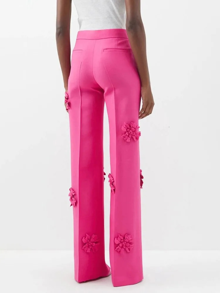 VGH Spliced Appliques Two Piece Sets For Women Lapel Long Sleeve Blazer High Waist Loose Straight Pant Casual Solid Set Female 240704
