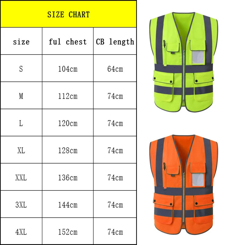 Size S4XL High Visibility Road Working Reflective Vest Outdoor Motorcycle Cycling Safety Waistcoat Clothing Jacket 240701