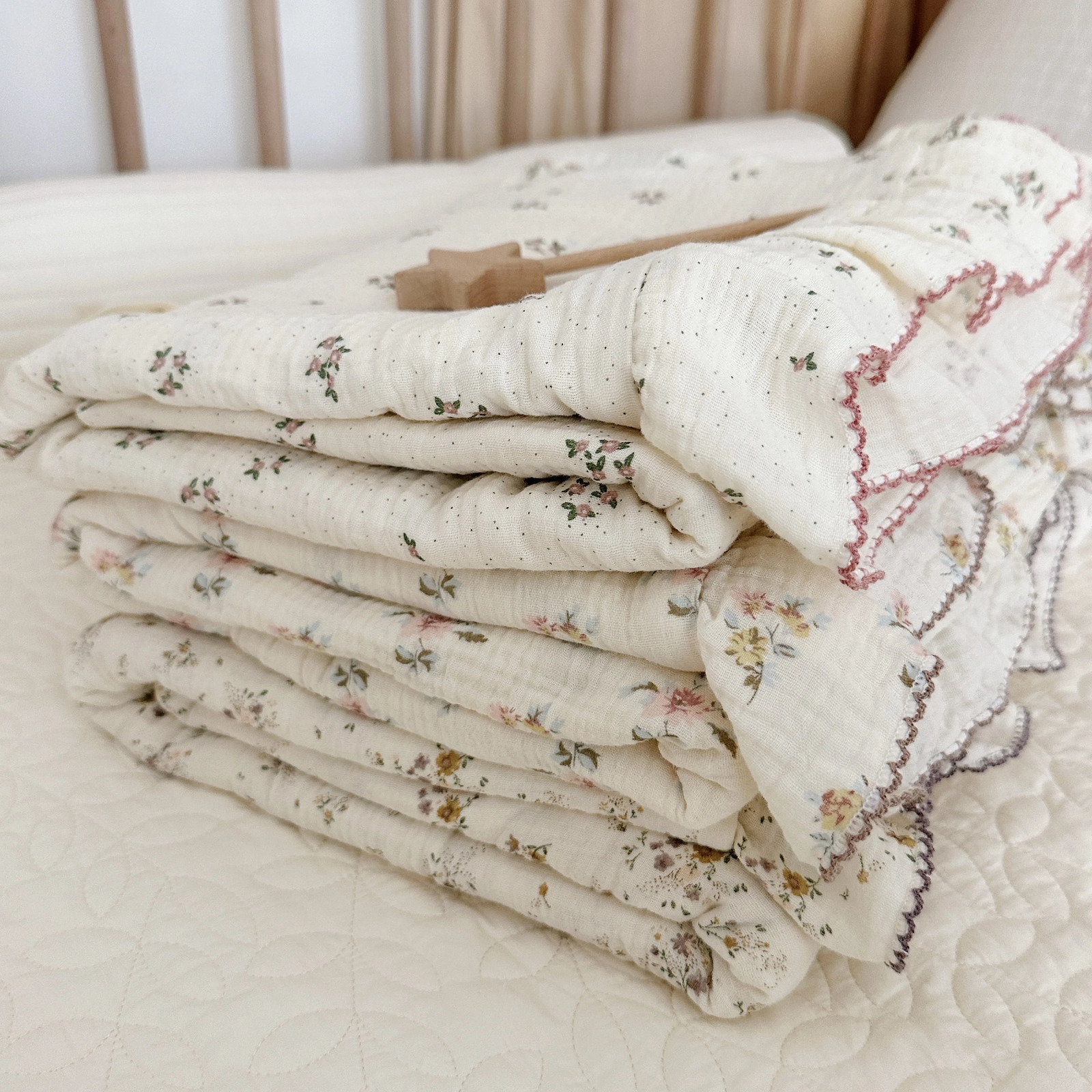 Vintage Floral Muslin Cotton Baby Crib Bedding Set Children Bed Linen Duvet Cover Pillowcase Without Filler 240705