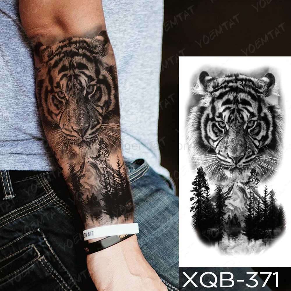 Tiger Lion Wolf Waterproof Temporary Tattoo Sticker For Men Tribal Transfer Flash Tatoo Arm Sleeve Body Art Fake Tattoos WomenB240712