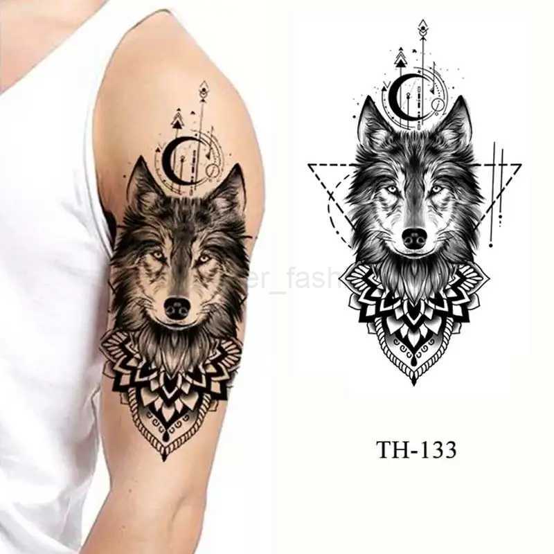 Black Forest Temporary Tattoos for Men Animal Tiger Wolf Tattoo Sticker Fake Tattoo for Women Hand Arm Tatoo WaterproofB240712