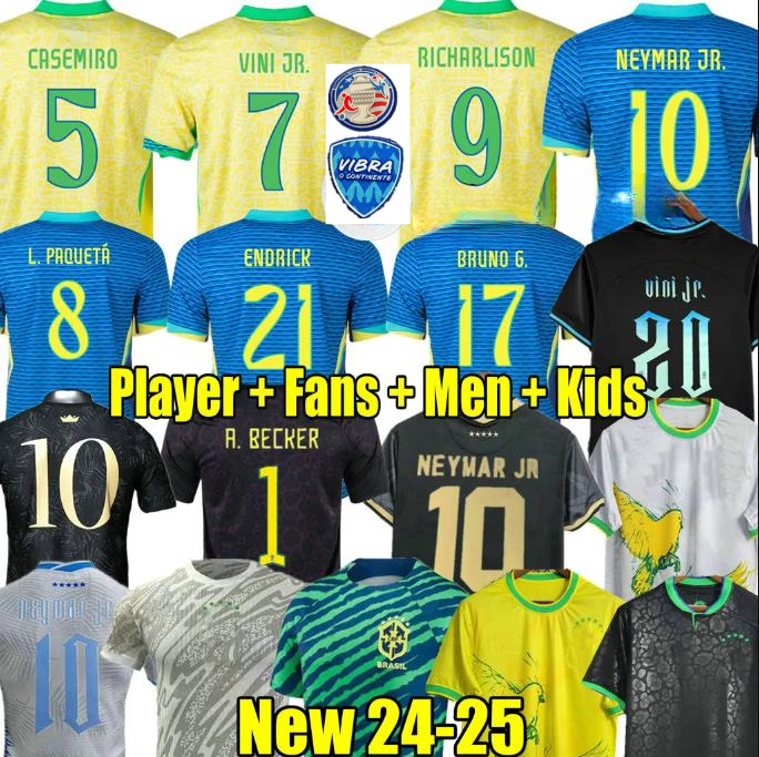 24 25 Brazil Soccer Jersey L.PAQUETA NEYMAR VINI JR. P.COUTINHO RICHARLISON Football Shirt G.JESUS T.SILVA BRUNO G. PELE CASEMIRO Men Kids Sets Uniform 2024