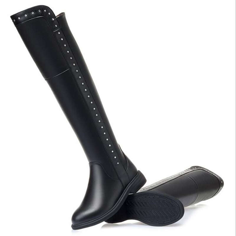 AIYUQI Womens Knee High Boots Winter 2024 New Genuine Leather Women Thigh High Boots Plus Size Wool Warm Women's High Bots