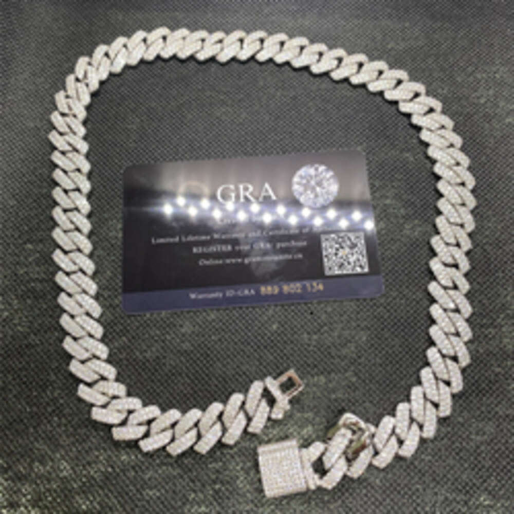 Moissanite Chain Western Style Full S925 14mm Cuban Men Necklace Gold Plated Sterling Silver