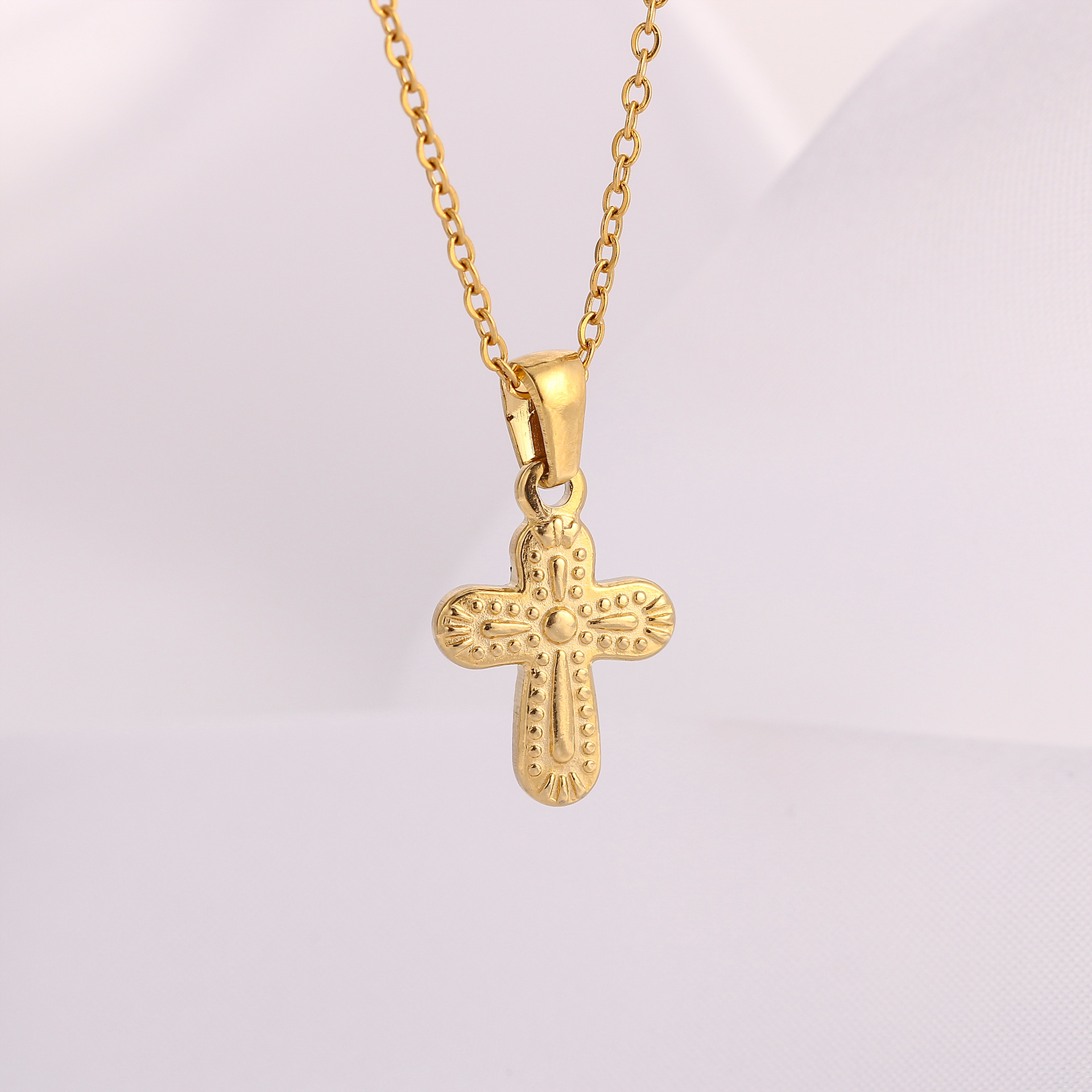 Emed Stainless Steel Gold Chain Cross Angel Madonna Pendant Necklace for Women and Men 4