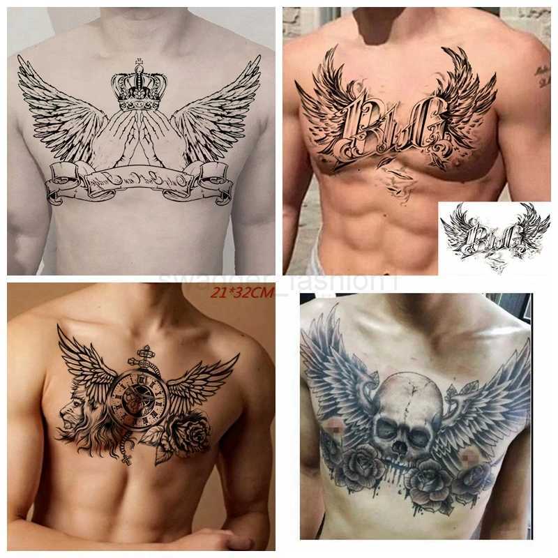 Devil Wings Skull Cross Tattoo Sticker Men and Women Back Chest Waterproof Flower Lion Body Art Fake Tattoo Cool Tattoo StickerB240711