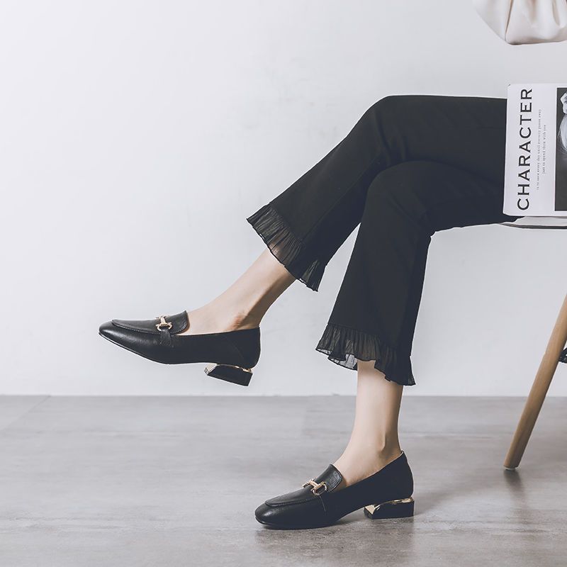 Square Toe Loafers Moccasins Formal Women's Summer Footwear Shoes for Woman 2024 Low Heel Elegant Korean Style E High Quality A