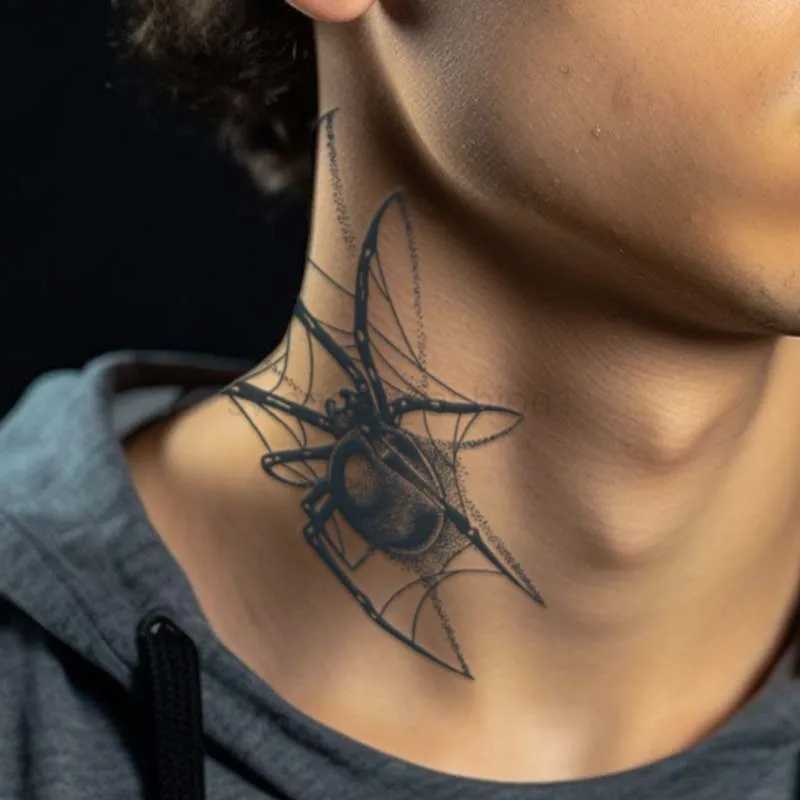 Black Spider Temporary Tattoo Stickers Waterproof Long Lasting One Week To Two Weeksrealistic For Men Neck Arm ChestB240711