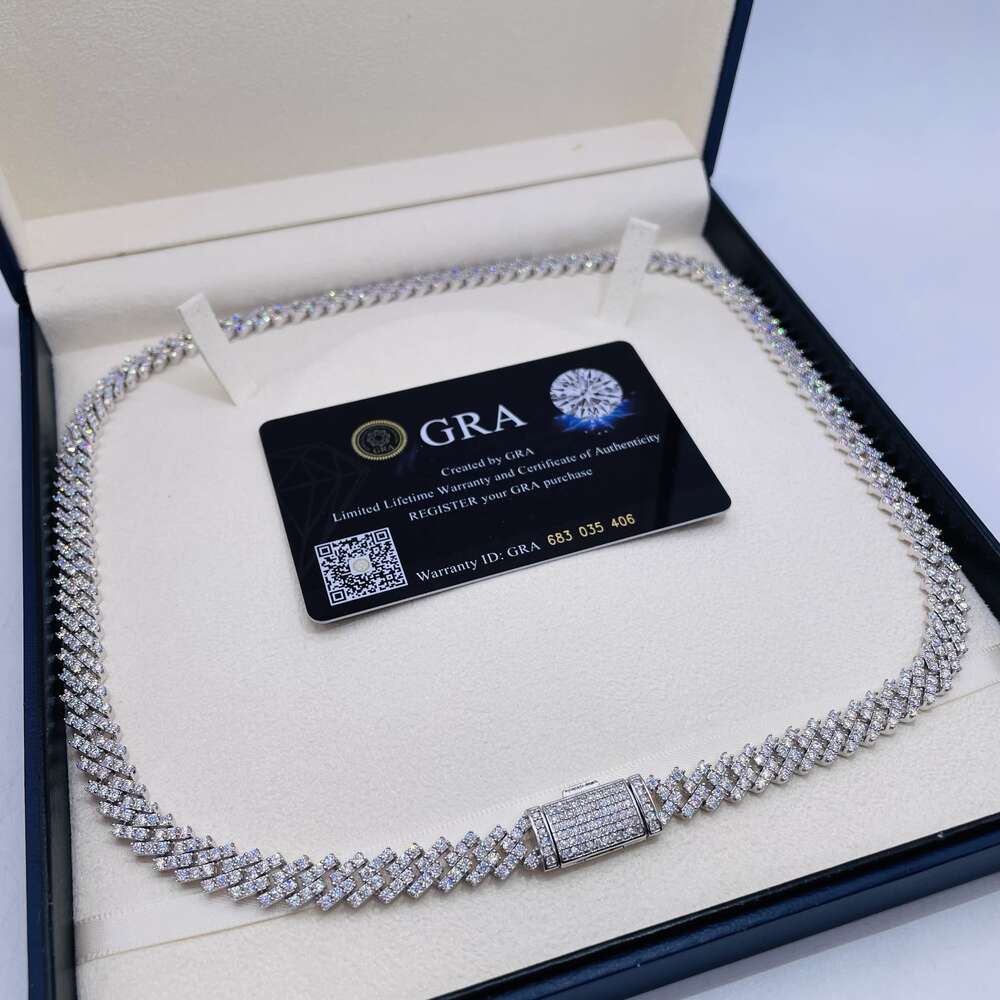 8mm Moissanite Hiphop Chain 925 Sterling Silver Fully Vvs Moissanite Cuban Link Chain for Women