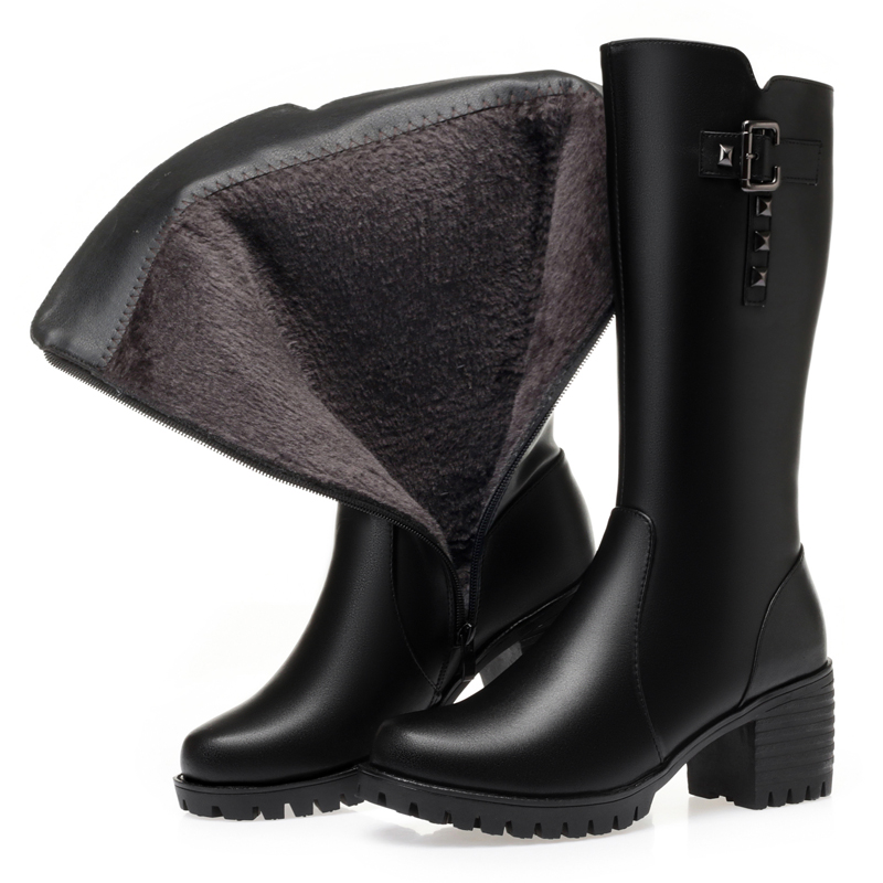 AIYUQI Women Winter Boots High Heels New Warm Wool Large Size Women Long Boots Roman Style Genuine Leather Women Riding Boots