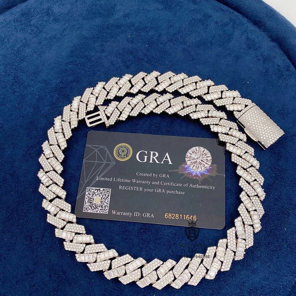 Custom Hip Hop Jewelry Miami 15mm Mens Baguette Iced Out Bracelet Necklace Moissanite Cuban Link Hiphop Chain