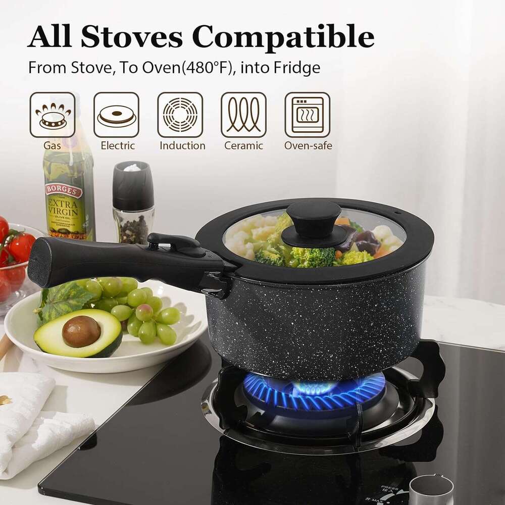 15 Pcs Pots and Pans Set Stick, Kitchen Cookware Sets with Detachable Handle, Non Stick Induction, stainless steel