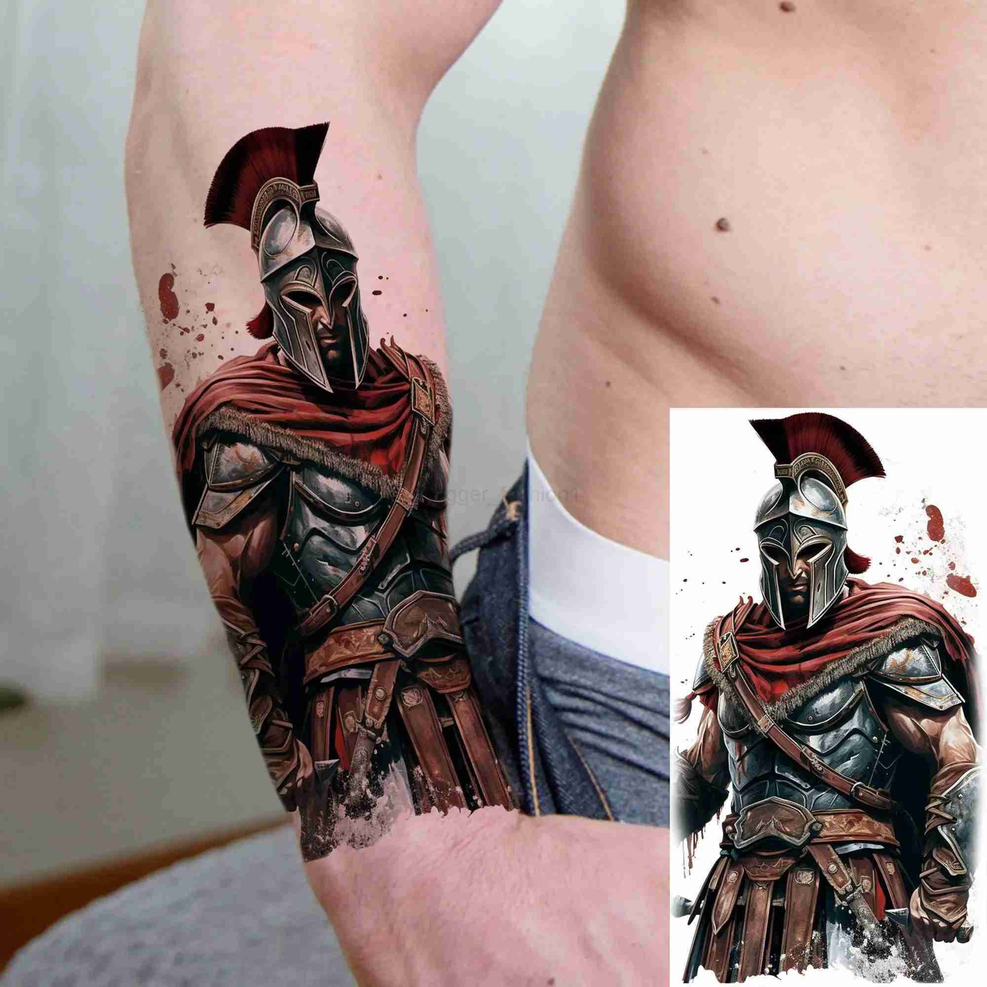6 Sheets Cool Large Arm Sleeve Spartan Warrior Temporary Tattoos For Men Women Adults Ancient Roman Knight Fake Tattoo StickersB240713