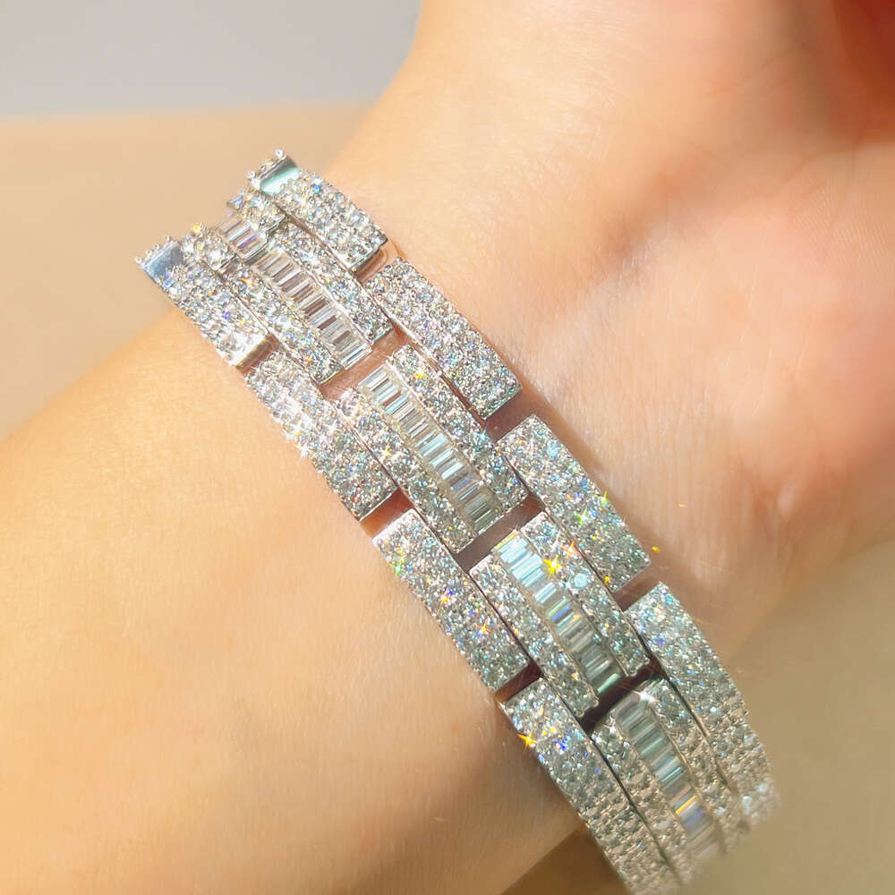 Ready to Ship Fashion New Desgin Vvs Moissanite Baguette Cut Mens Brand Watch Miami Cuban Chain Link Bracelet